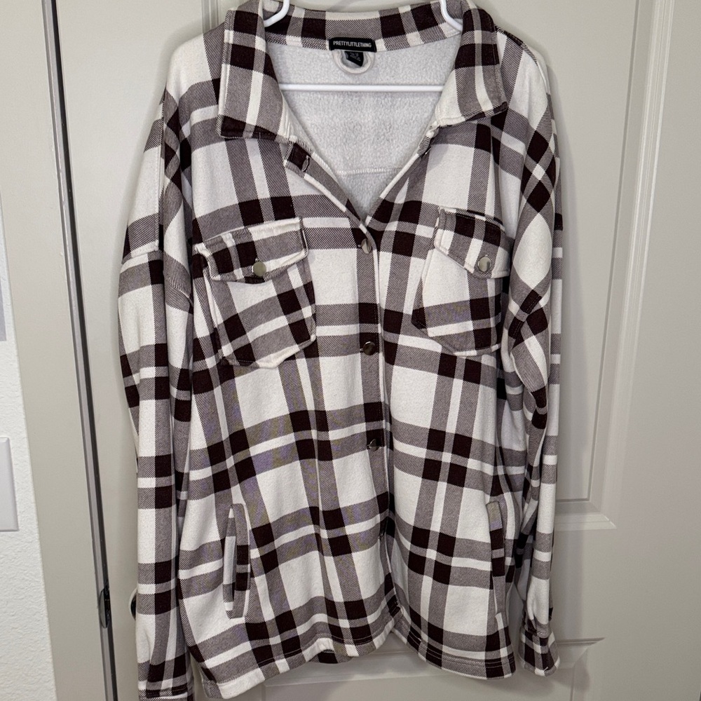 PrettyLittleThing Brown and White Plaid Shirt Jacket